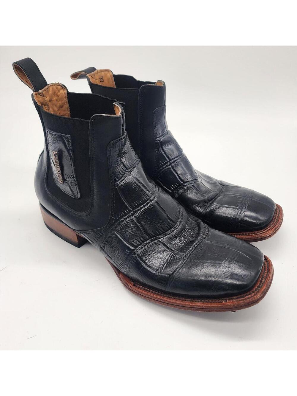 Quincy Black Alligator Print Leather Chelsea Ankle Boots EU 42 US 9